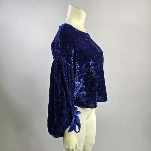 Free People Royal Blue Crop Velvet Renaissance Romantic Blouson Sleeve Holiday - Picture 5 of 7